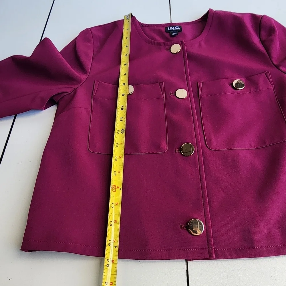 INC International Concepts Magenta Pink Blazer Women Gold Button 3/4 Sleeve S